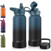 CIVAGO 32 oz Insulated Water Bottle With Straw, Stainless Steel Sports Water Cup Flask with 3 Lids (Straw, Spout and Handle Lid), Wide Mouth Travel Thermal Mug, Indigo Black