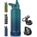 CIVAGO 40 oz Insulated Water Bottle With Straw, Stainless Steel Sports Water Cup Flask with 3 Lids (Straw, Spout and Handle Lid), Double Walled Travel Thermal Canteen Mug, Dark Night