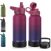 CIVAGO 32 oz Insulated Water Bottle With Straw, Stainless Steel Sports Water Cup Flask with 3 Lids (Straw, Spout and Handle Lid), Wide Mouth Travel Thermal Mug, Dark Rainbow