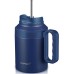 CIVAGO 50 oz Insulated Tumbler Mug with Lid and Straw, Vacuum Travel Coffee Mug with Handle, Double Wall Stainless Steel Water Cup Bottle, Navy Blue
